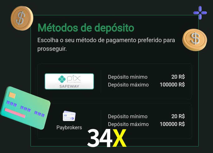 O cassino 34X oferece uma grande variedade de métodos de pagamento